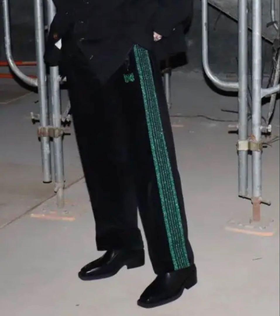 needles ストレートS ブラック×グリーンラメ　黒　ベロア　ニードルズ