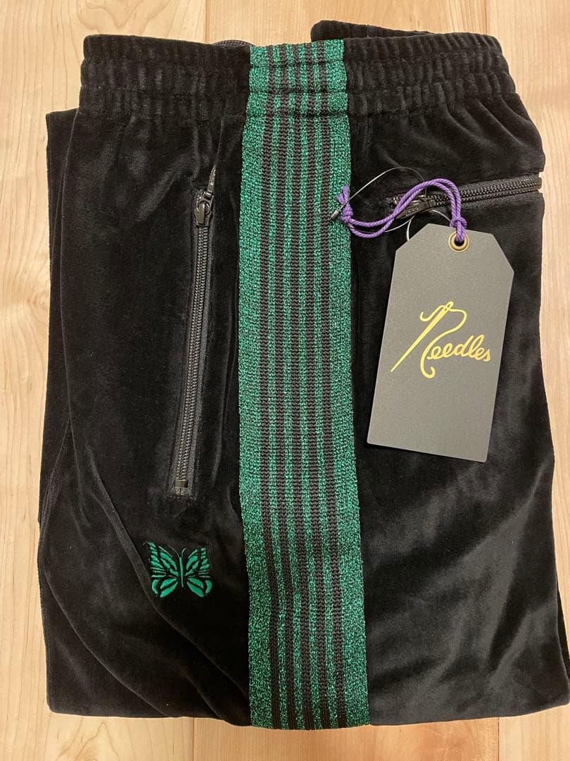 needles ストレートS ブラック×グリーンラメ　黒　ベロア　ニードルズ