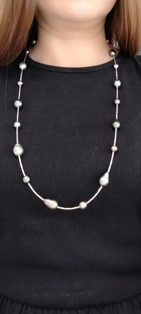 K18WG黒蝶真珠ロングネックレス　8.1～11.8mm珠　80cm　　新品