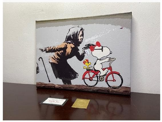 【世界限定100枚】DEATH NYC 布 額付アート スヌーピー Banksy