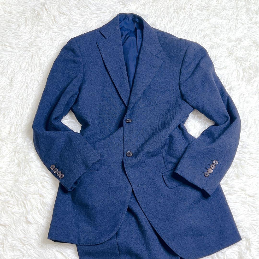 BEAMS F スーツ　セットアップ　ネイビー　日本製　ウール100%