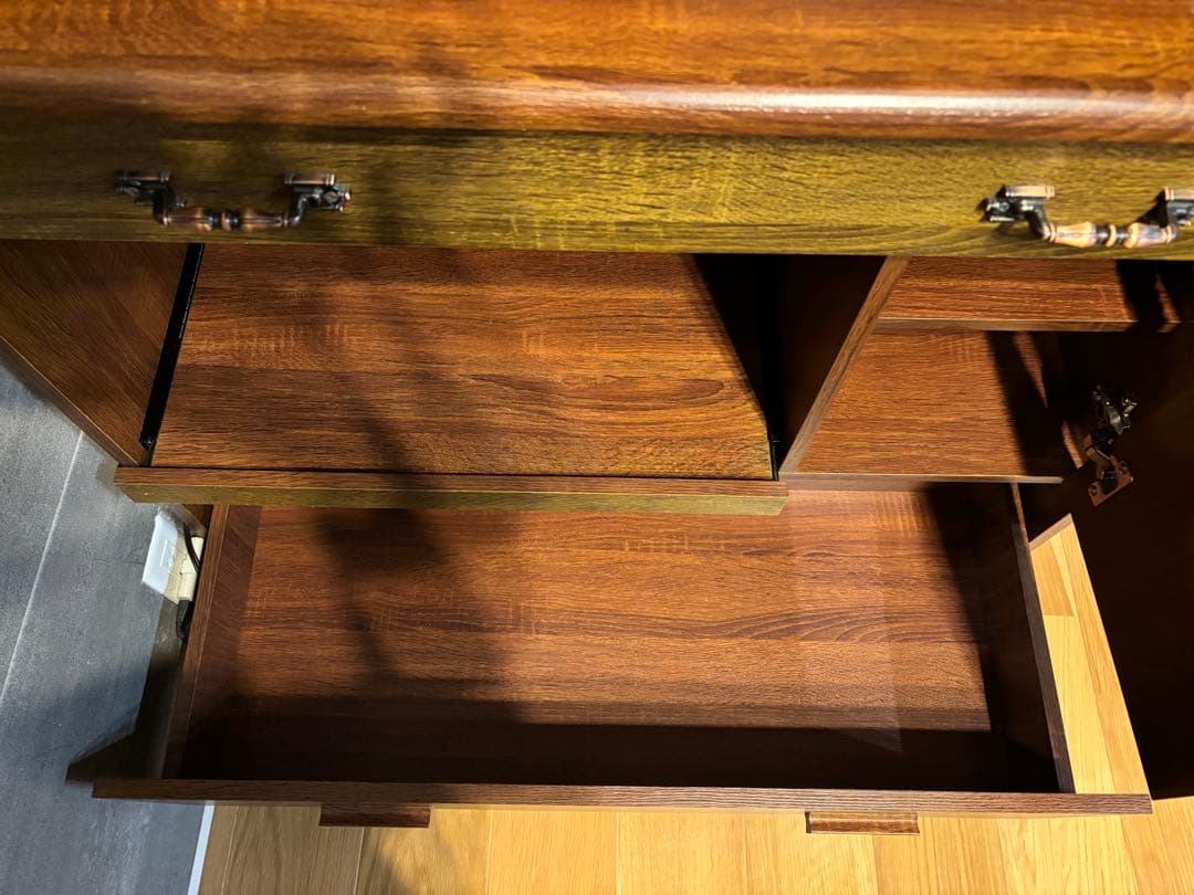 木製食器棚 ブラウン 3段棚付き