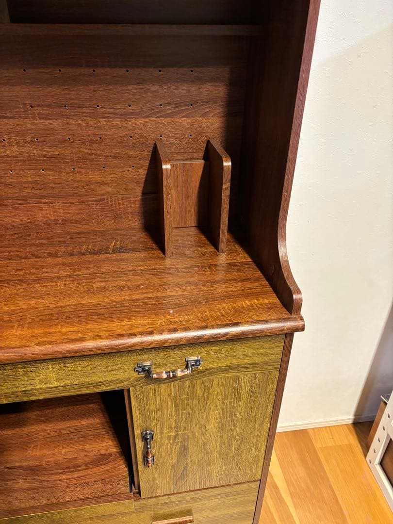 木製食器棚 ブラウン 3段棚付き