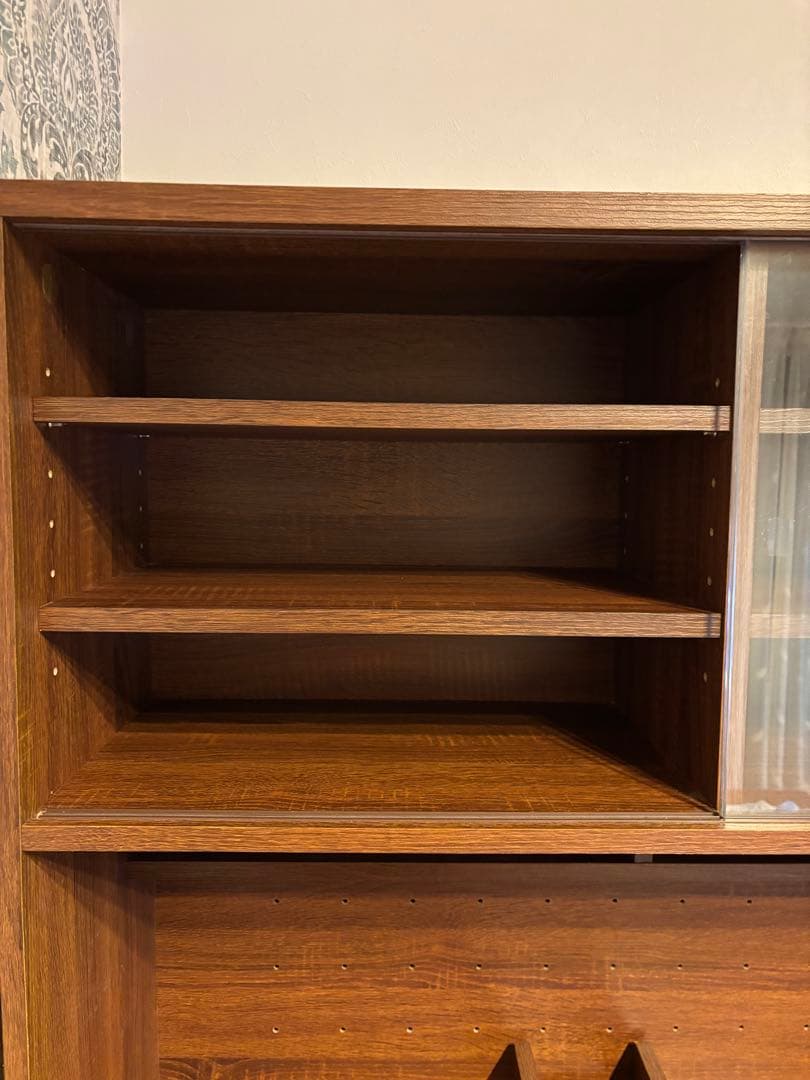 木製食器棚 ブラウン 3段棚付き