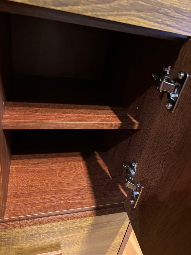 木製食器棚 ブラウン 3段棚付き