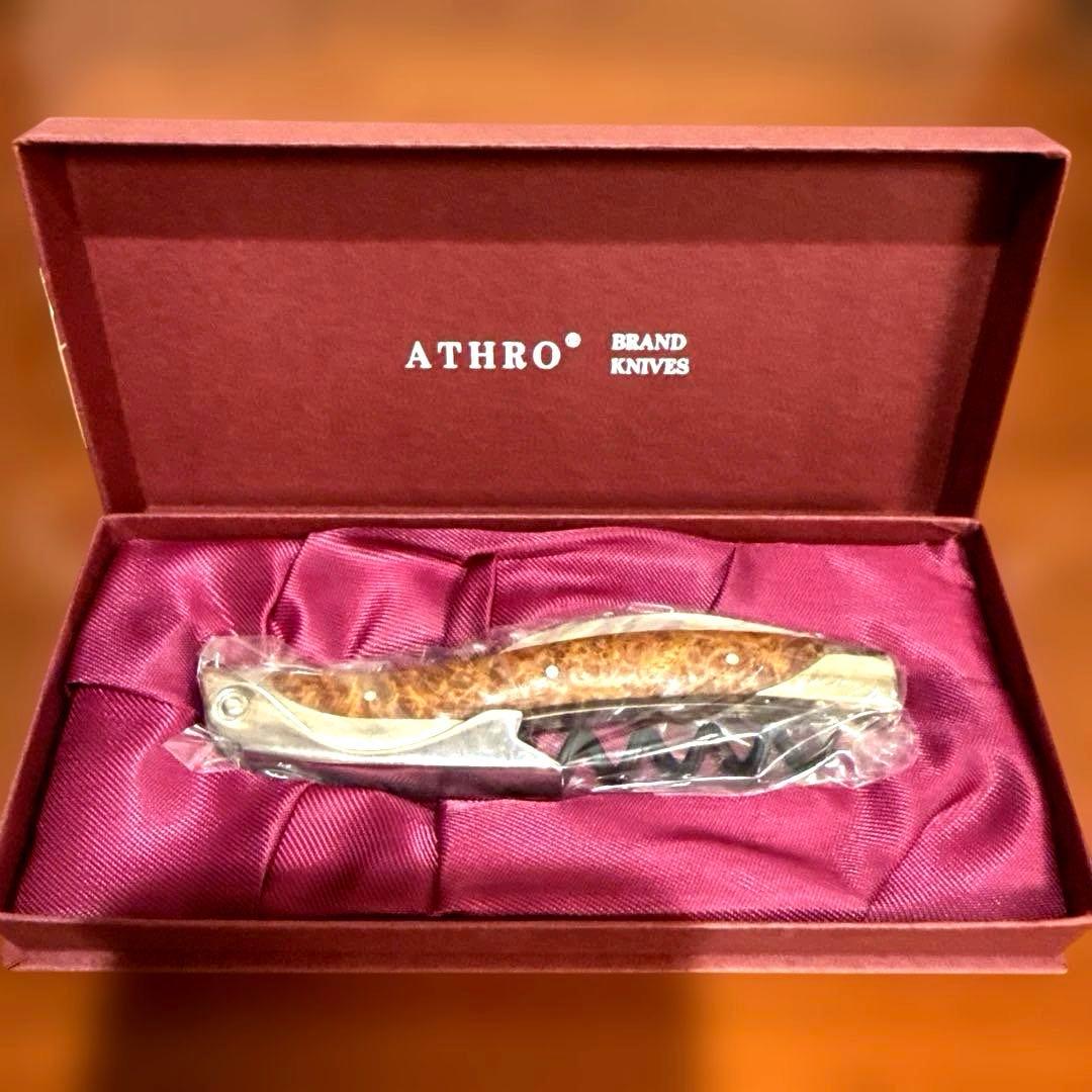 ATHROソムリエナイフ 左利き用花梨コブ木製ハンドル日本製高級ワインオープナー