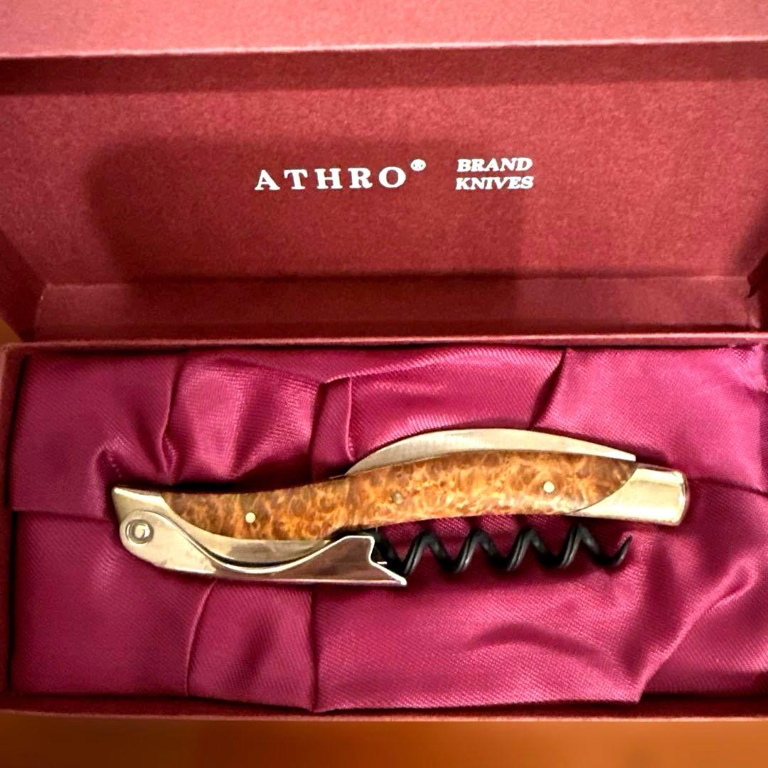ATHROソムリエナイフ 左利き用花梨コブ木製ハンドル日本製高級ワインオープナー