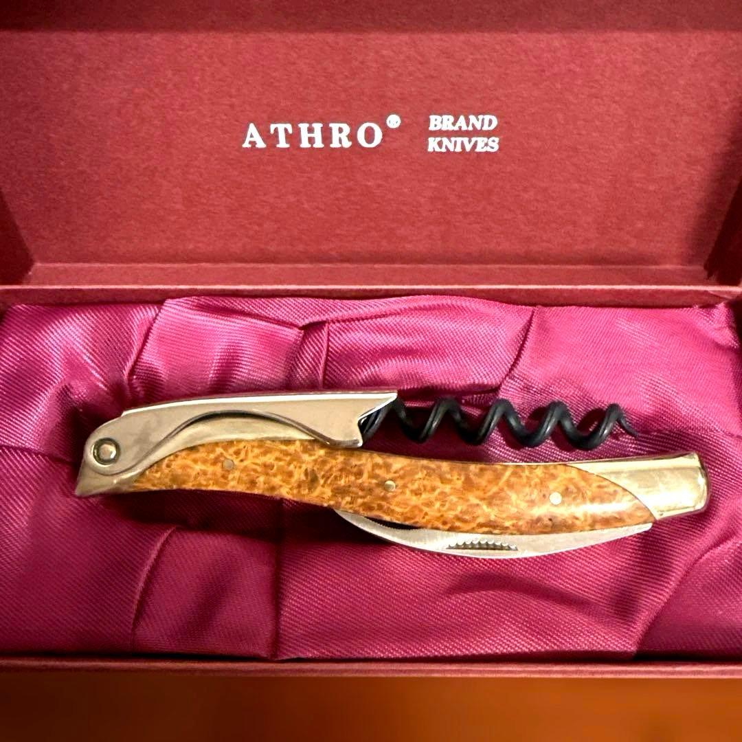 ATHROソムリエナイフ 左利き用花梨コブ木製ハンドル日本製高級ワインオープナー