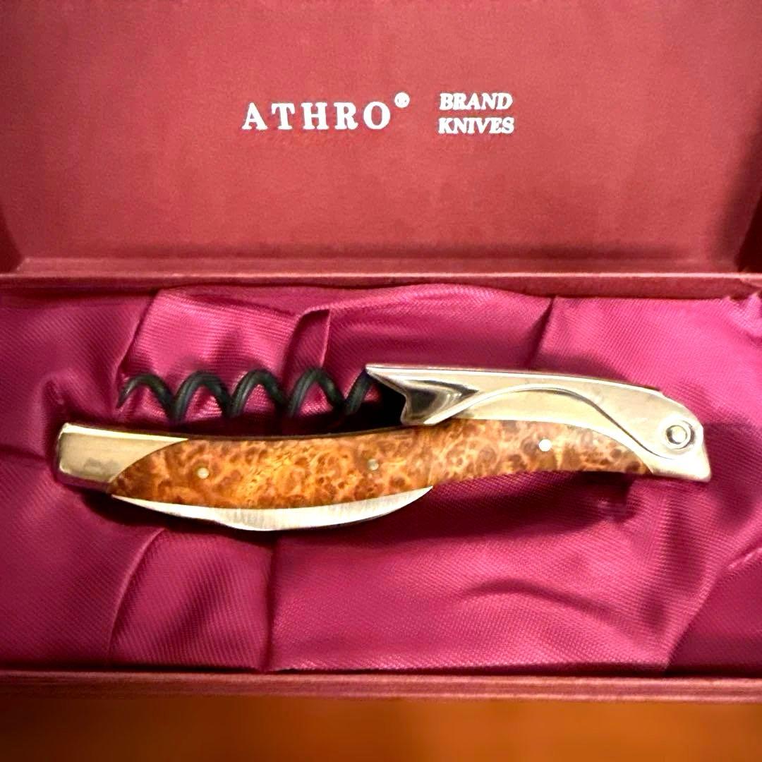 ATHROソムリエナイフ 左利き用花梨コブ木製ハンドル日本製高級ワインオープナー