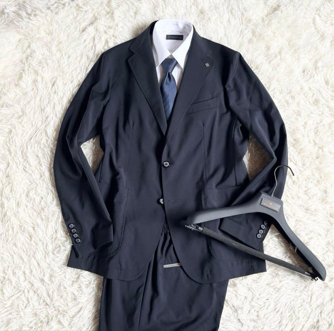<美品>TAGLIATORE 新ロゴ reflect ネイビー ウールスーツ48