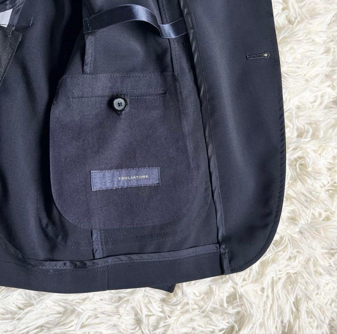 <美品>TAGLIATORE 新ロゴ reflect ネイビー ウールスーツ48