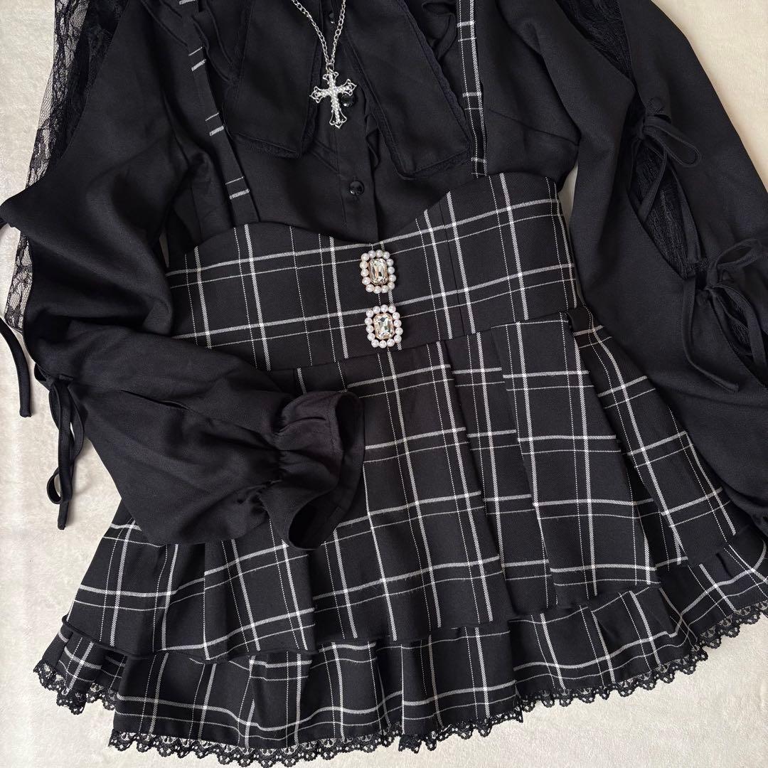 地雷 マーズ mars リボン ブラウス チェックスカパン セットアップ 十字架