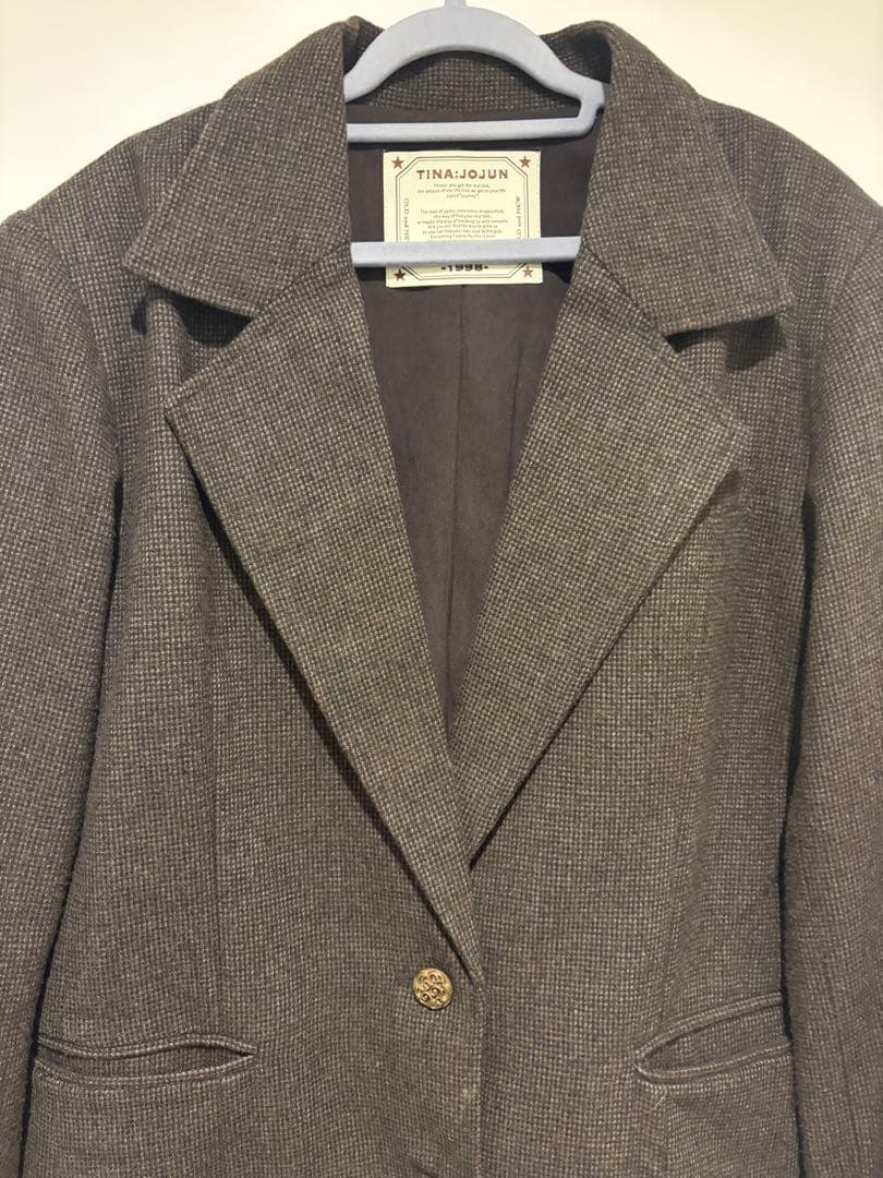 ウールミックス チェックジャケット TINA：JOJUN カーキ