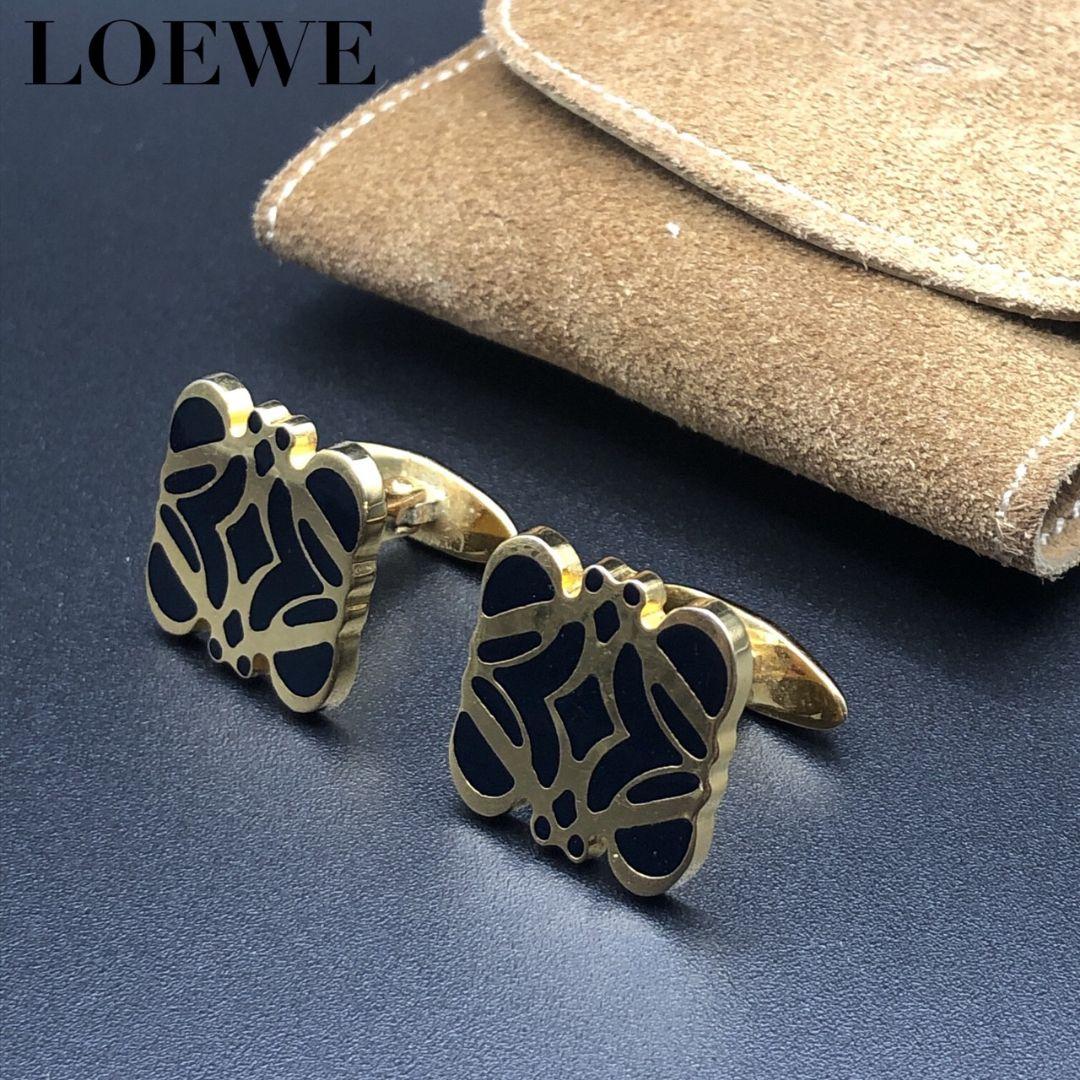 【美品】LOEWE ロエベ アナグラム ゴールド×ブラック カフリンクス カフス