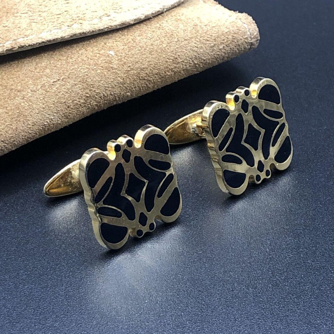 【美品】LOEWE ロエベ アナグラム ゴールド×ブラック カフリンクス カフス