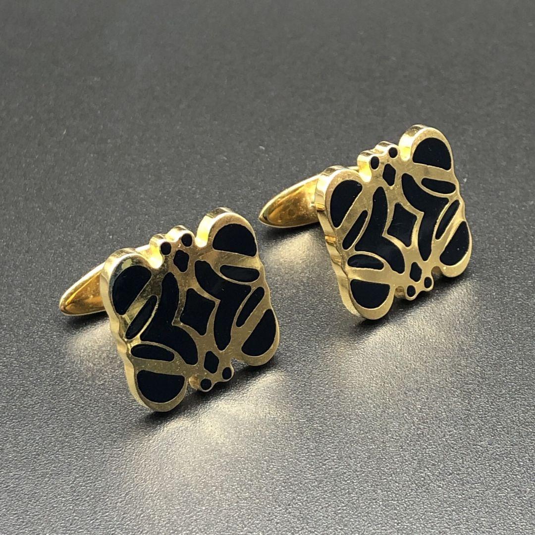 【美品】LOEWE ロエベ アナグラム ゴールド×ブラック カフリンクス カフス