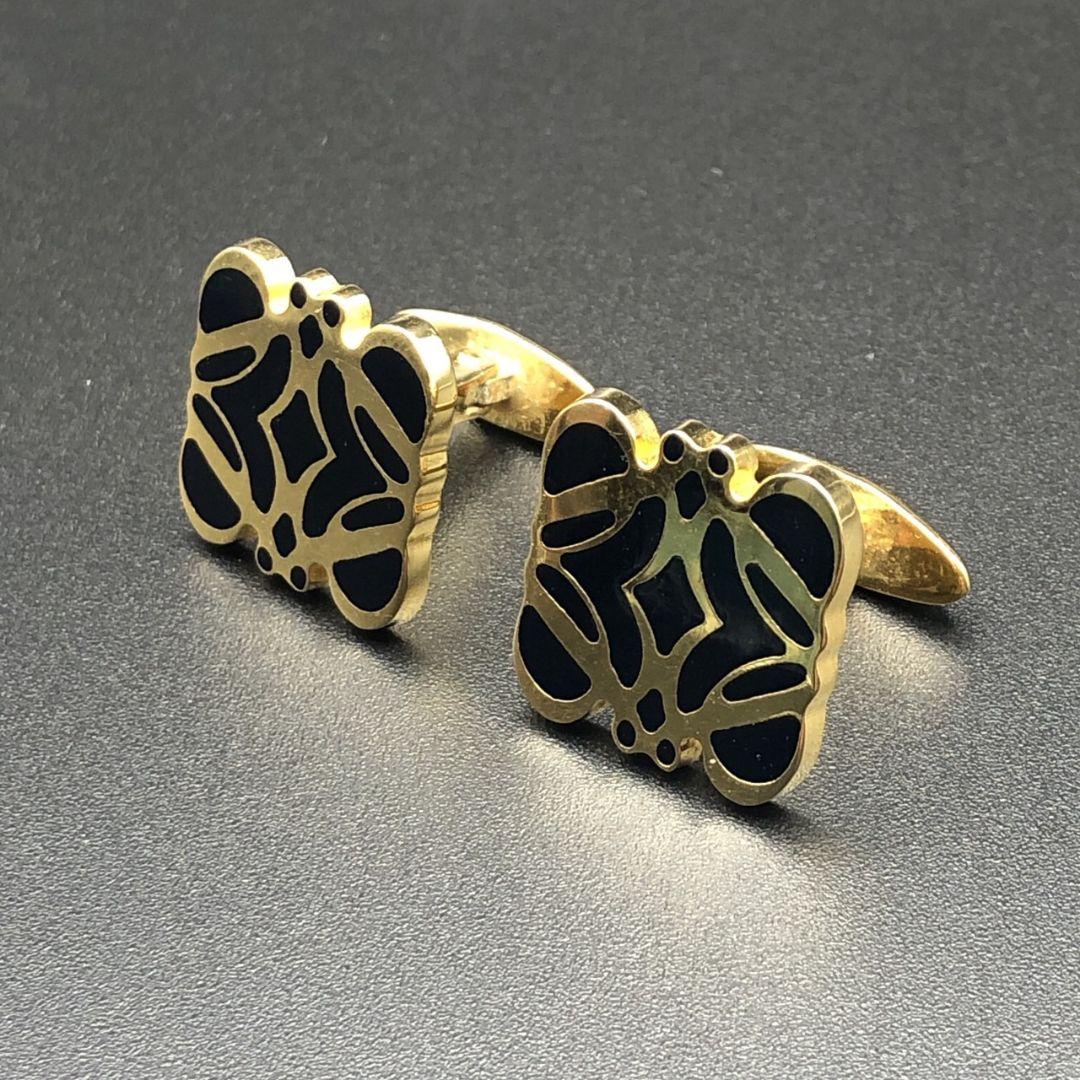 【美品】LOEWE ロエベ アナグラム ゴールド×ブラック カフリンクス カフス