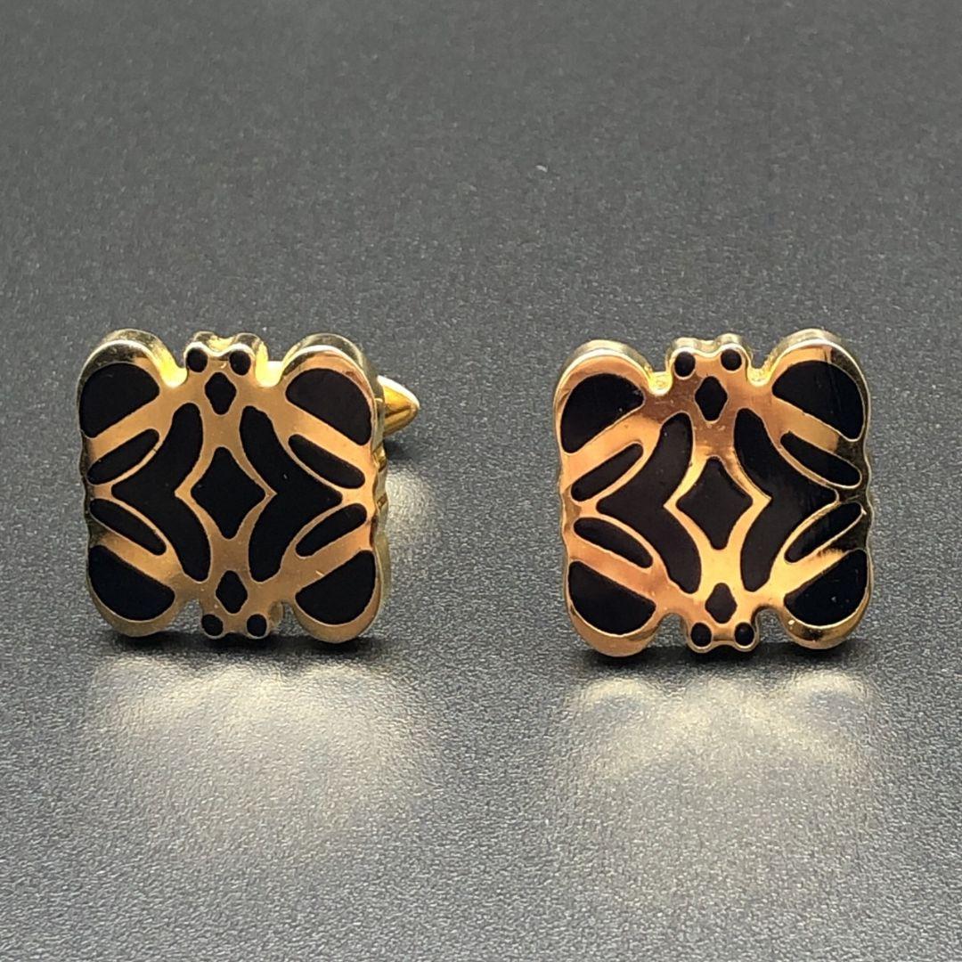 【美品】LOEWE ロエベ アナグラム ゴールド×ブラック カフリンクス カフス