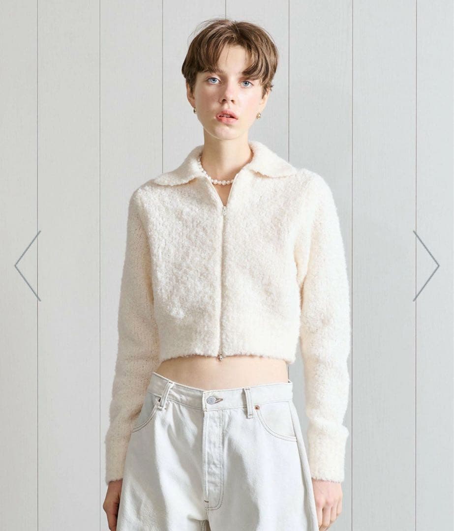 【美品】H BEAUTY&YOUTH ウールアルパカ ブークレジップカーディガン