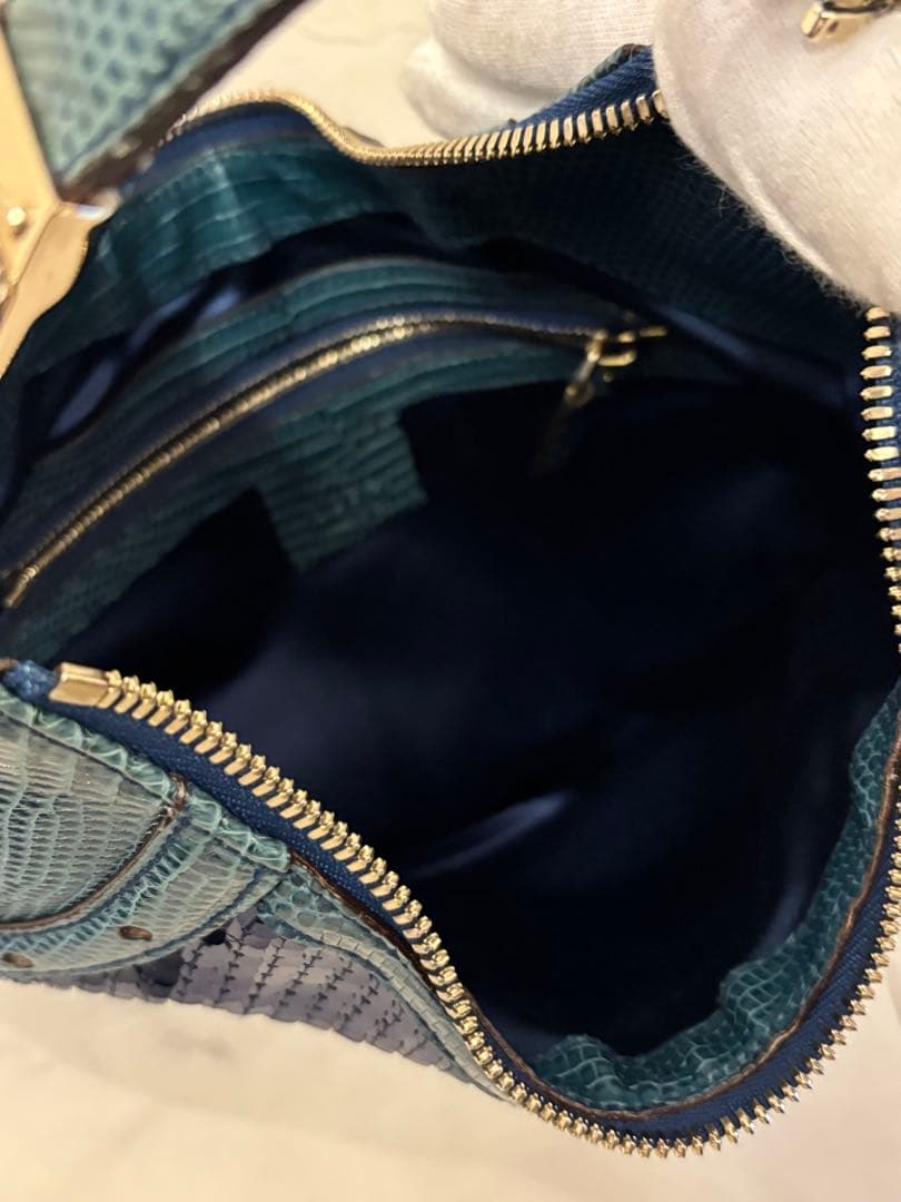 GUCCI グッチ グラム リザードスキン ブルー スパンコール バッグ