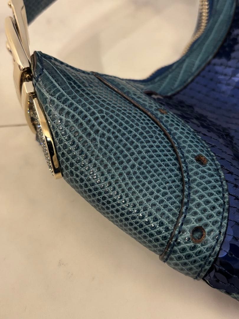 GUCCI グッチ グラム リザードスキン ブルー スパンコール バッグ