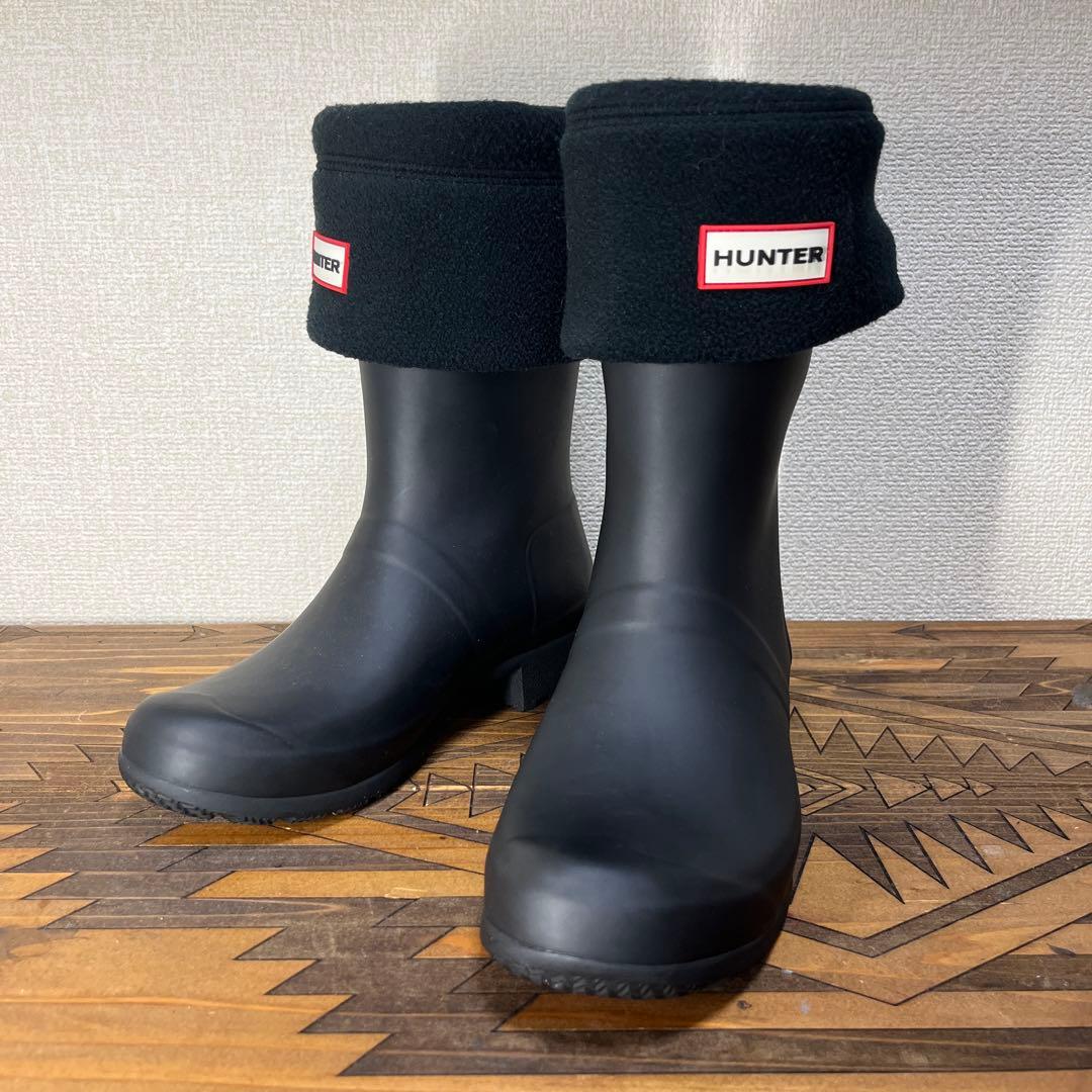 HANTER レインブーツ ショート フリースソックス付 US7 送料無料