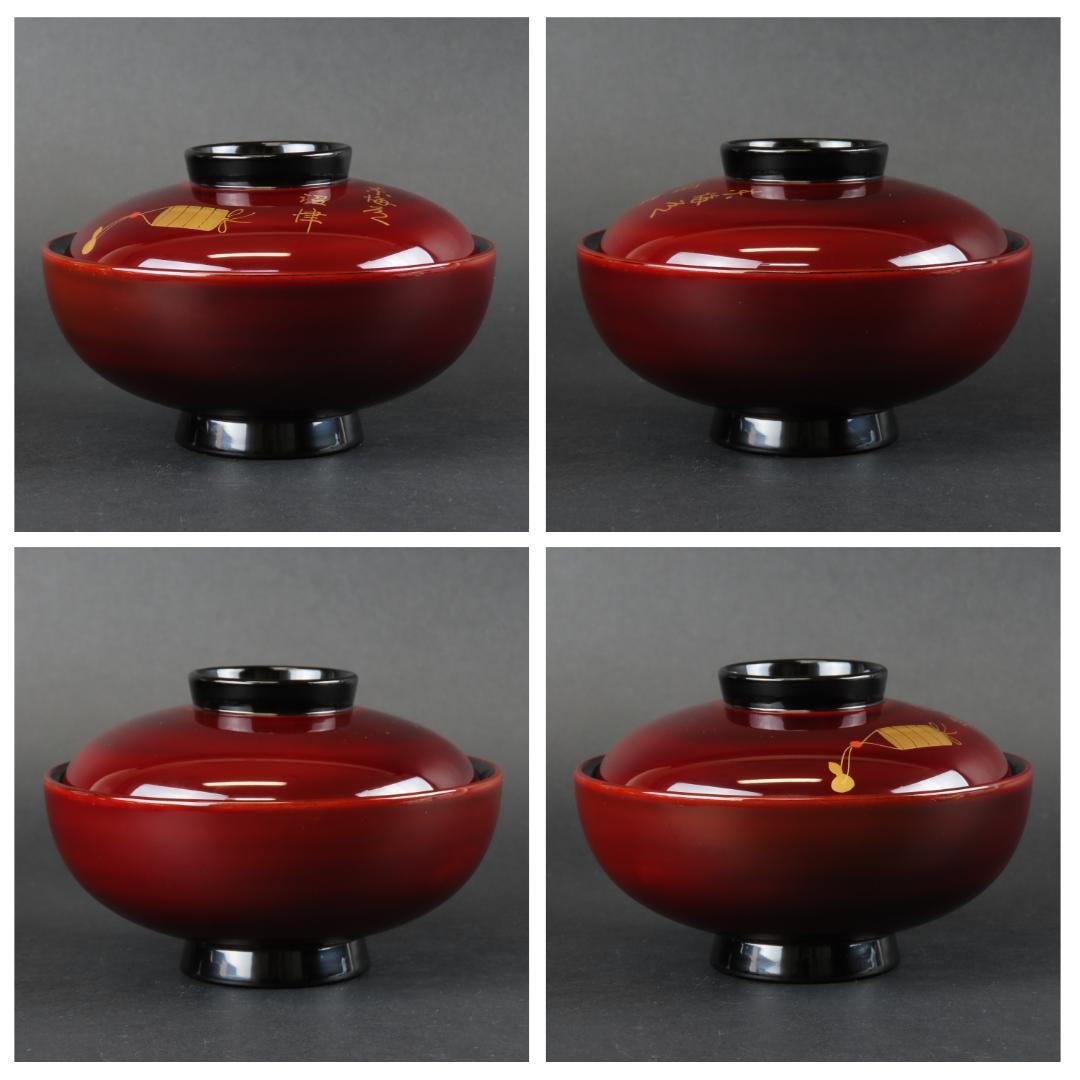 315 美品良好 東海道五十三次図蒔絵 特選越前塗作家 吸物椀５客木製/輪島塗