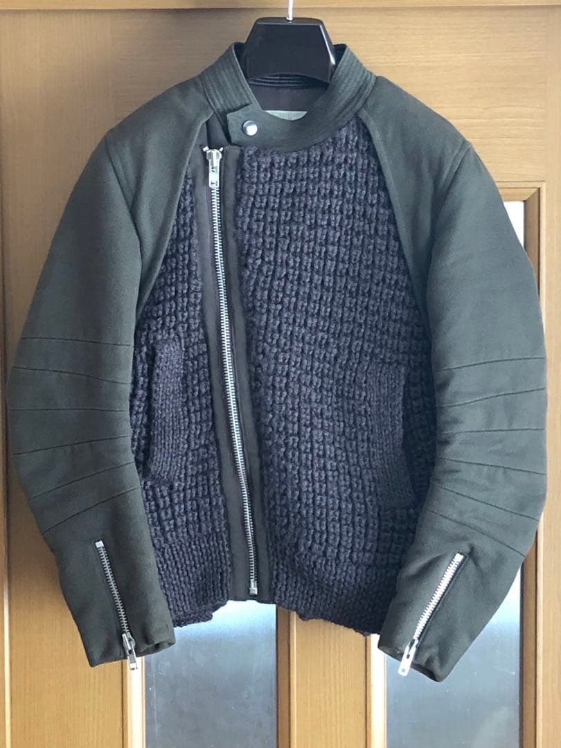 Sacai サカイ ニット ライダース ジャケット カーキ size 2