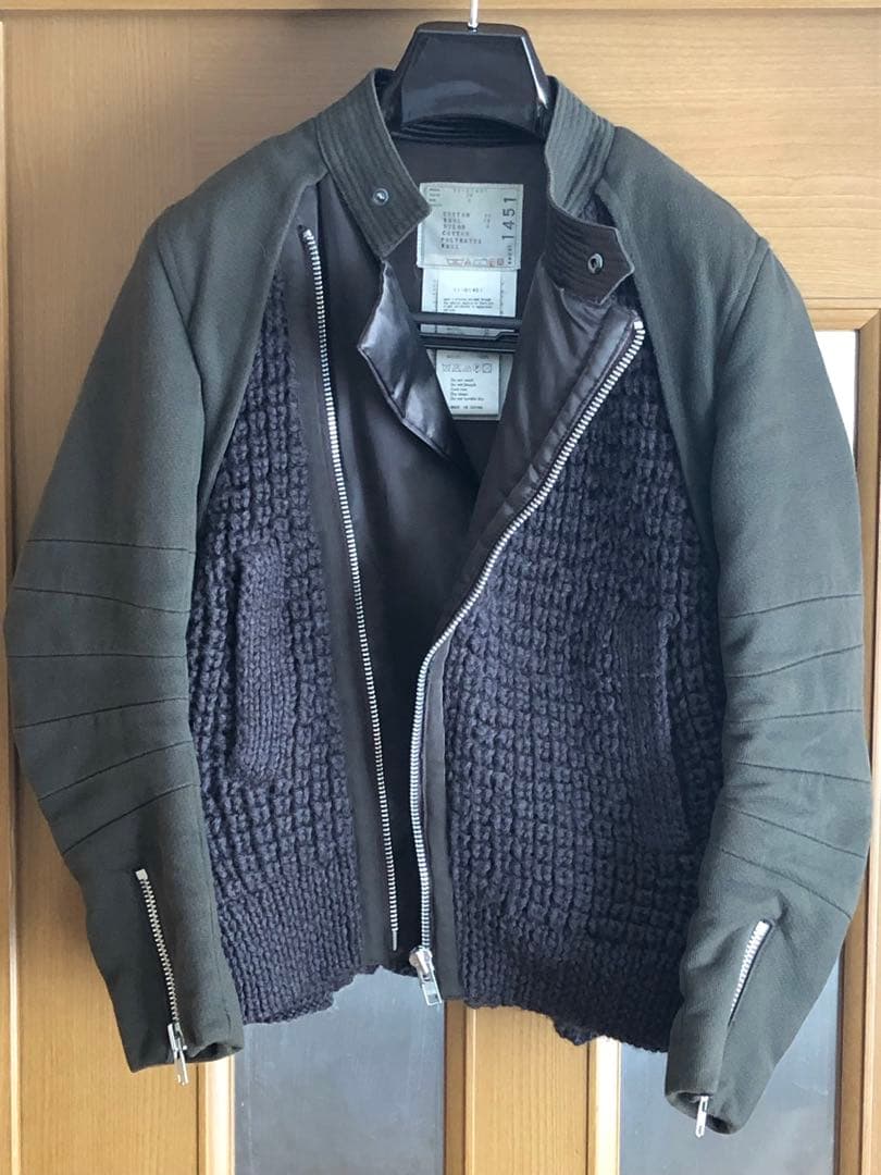 Sacai サカイ ニット ライダース ジャケット カーキ size 2