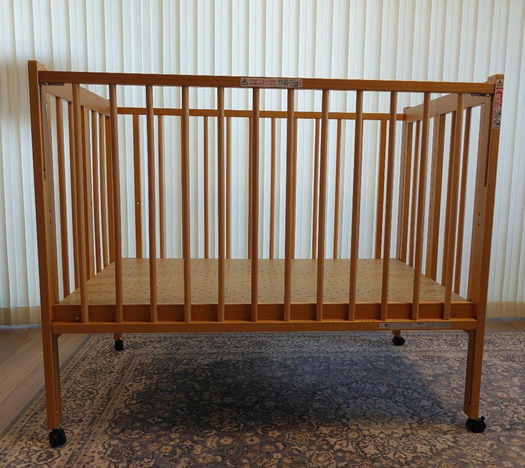 【日本製】木製ベビーベッド ワンタッチハイベッド「クール」折りたたみ式