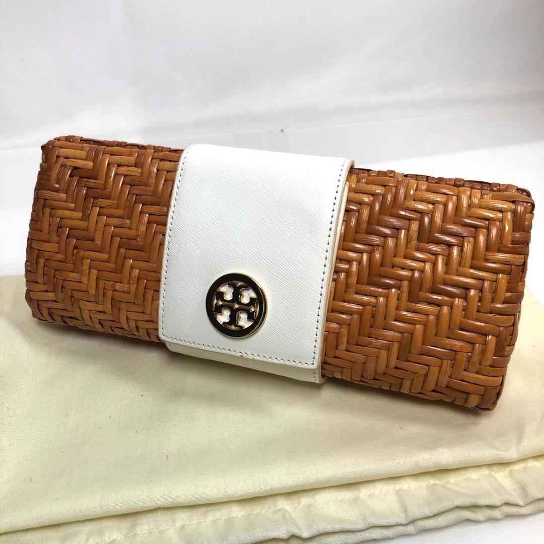 TORY BURCH クラッチバック　かごバッグ　ラタン　レザー　正規品