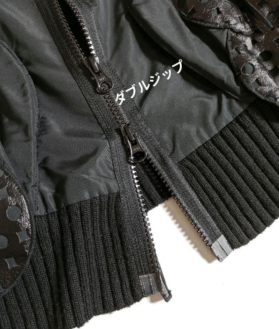 エイココンドウ／レザーパッチ ボリューム襟ショートジレ ベスト ブラック