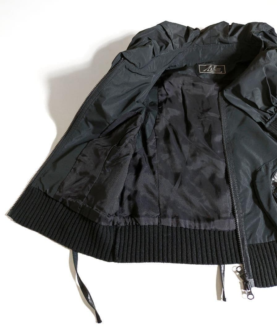 エイココンドウ／レザーパッチ ボリューム襟ショートジレ ベスト ブラック