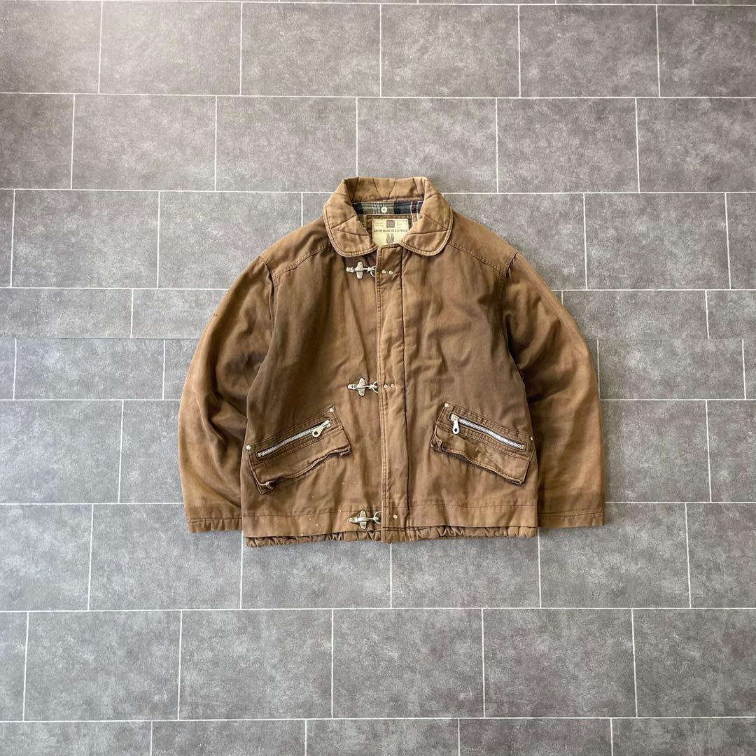 90-'s vintageダック地 ファイヤーマンジャケット ブラウン フェード