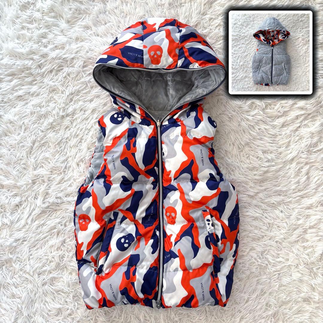 マークアンドロナ ダウン ベスト リバーシブル 迷彩 カモ オレンジ