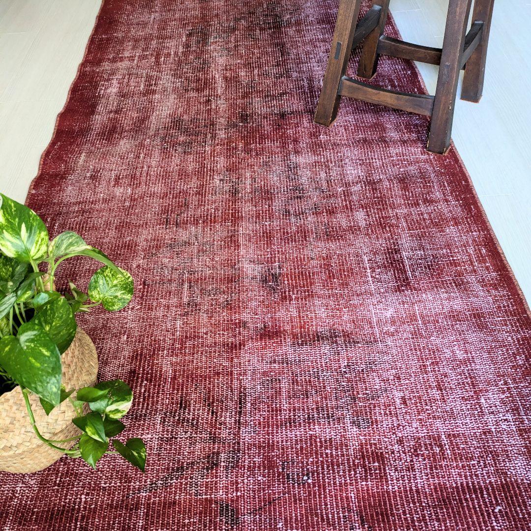 93×207 オーバーダイ深い赤　トルコヴィンテージラグ