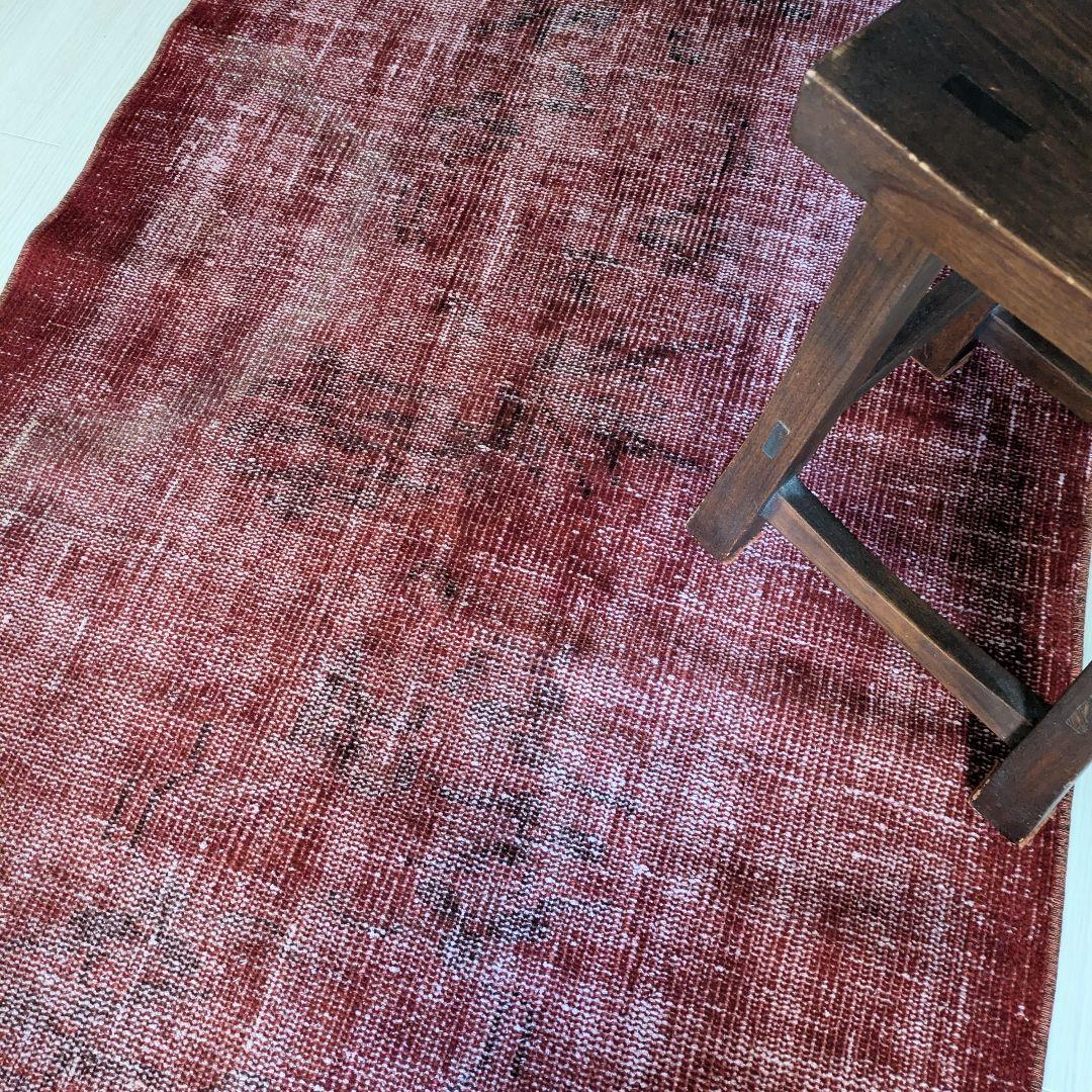 93×207 オーバーダイ深い赤　トルコヴィンテージラグ