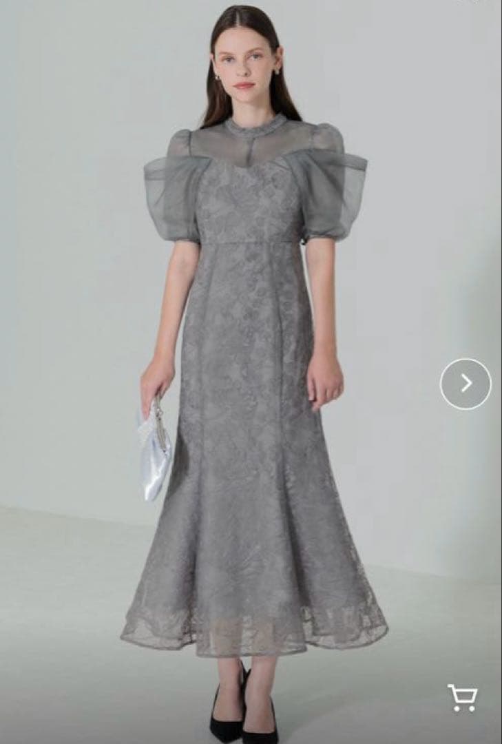 【LEJA】オーガンジードレープパフスリーブマーメイドシルエットドレス