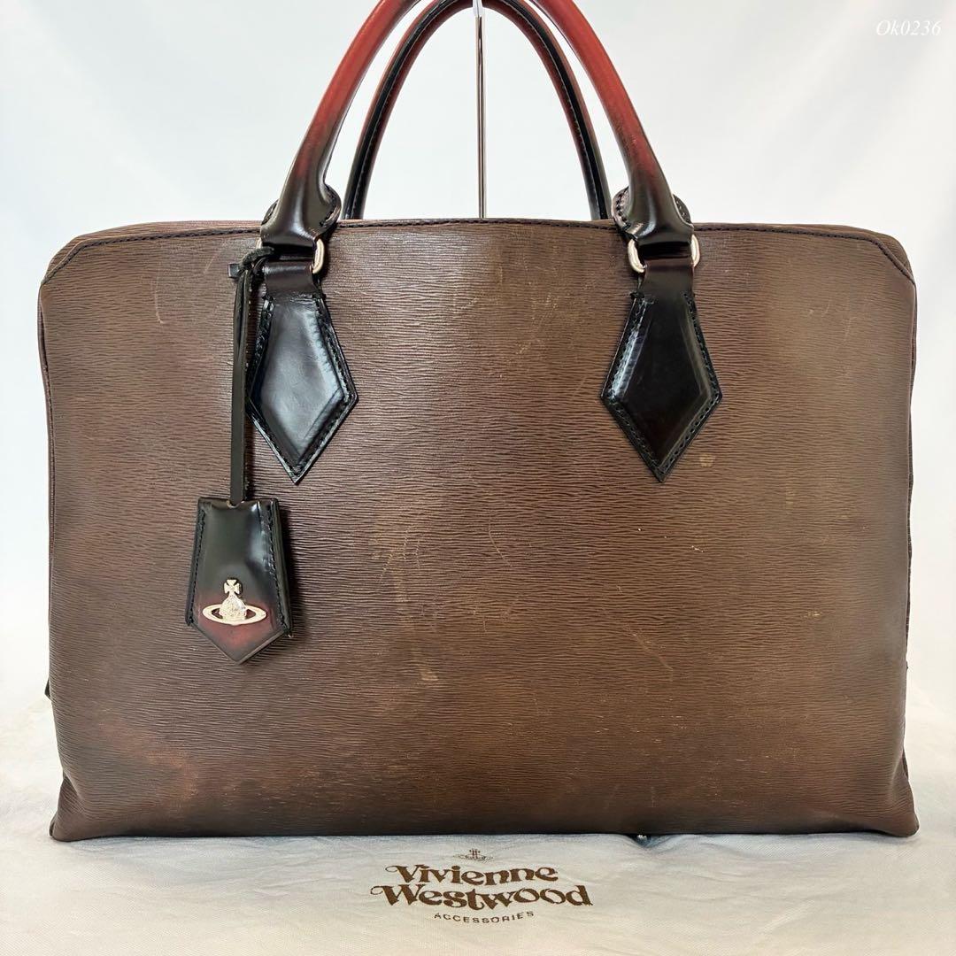 【美品】ヴィヴィアンウエストウッド アドバン ビジネスバッグ レザー A4可 茶