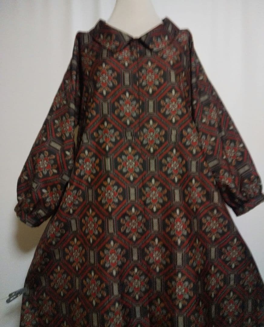 着物リメイク／ドルマン袖／衿付きワンピース★サイズLL～3L