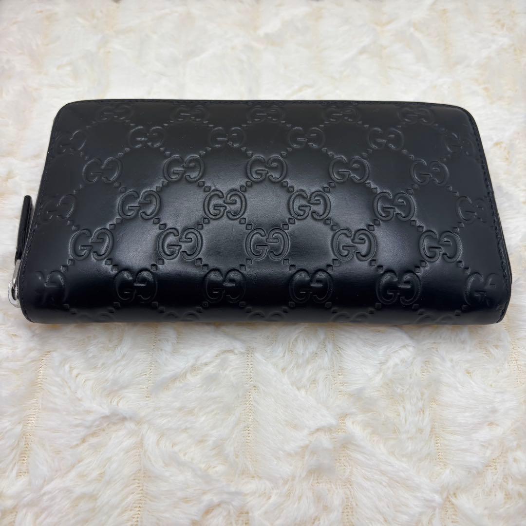 美品　グッチ✨　GG柄　長財布　ラウンドファスナー　シマ　レザー
