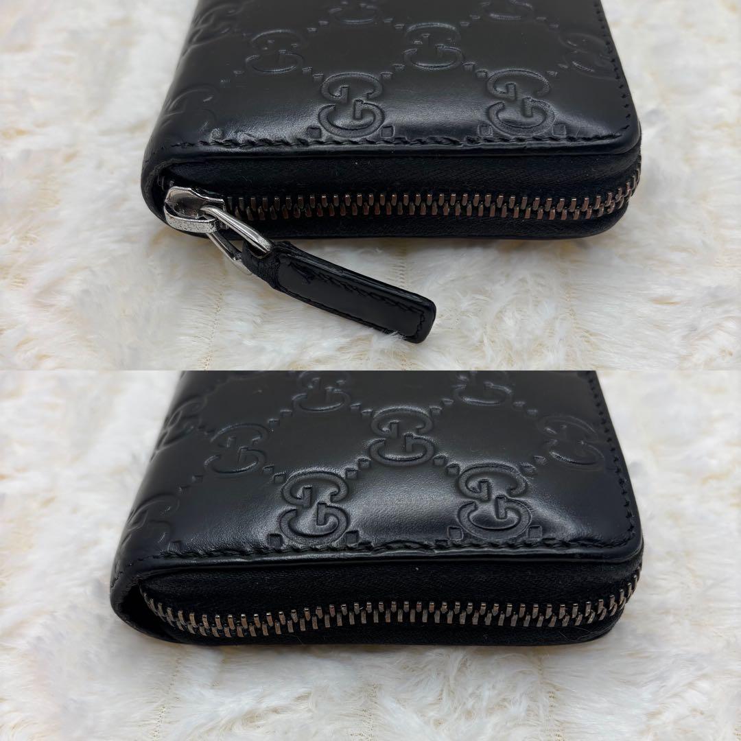 美品　グッチ✨　GG柄　長財布　ラウンドファスナー　シマ　レザー