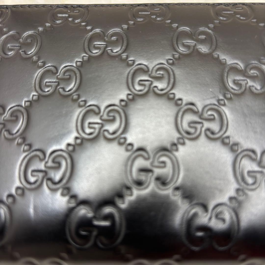 美品　グッチ✨　GG柄　長財布　ラウンドファスナー　シマ　レザー