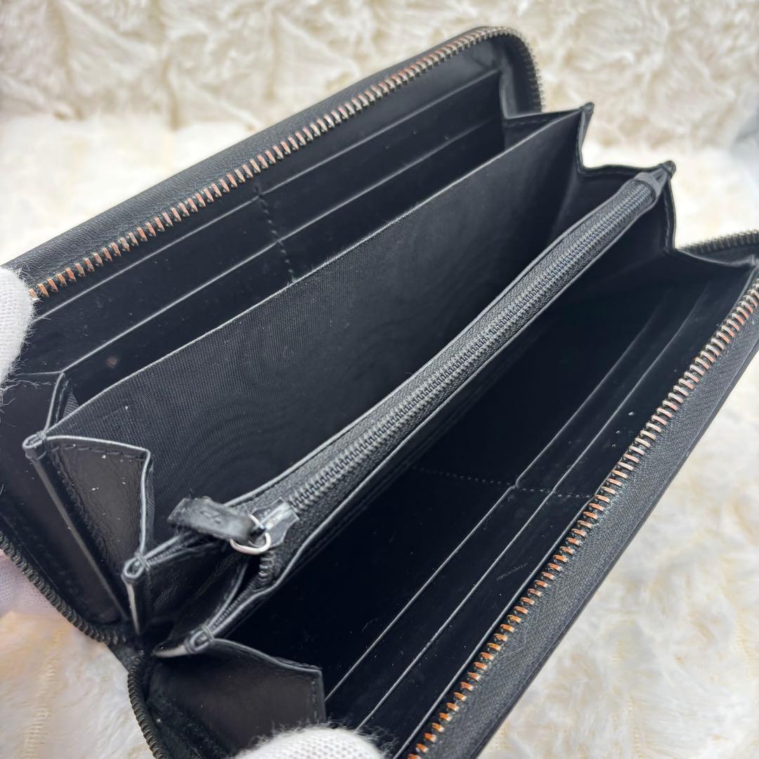 美品　グッチ✨　GG柄　長財布　ラウンドファスナー　シマ　レザー