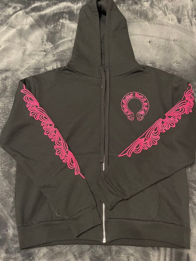 クロムハーツ ジップアップ パーカー ピンク フローラルクロス ホースシューXS