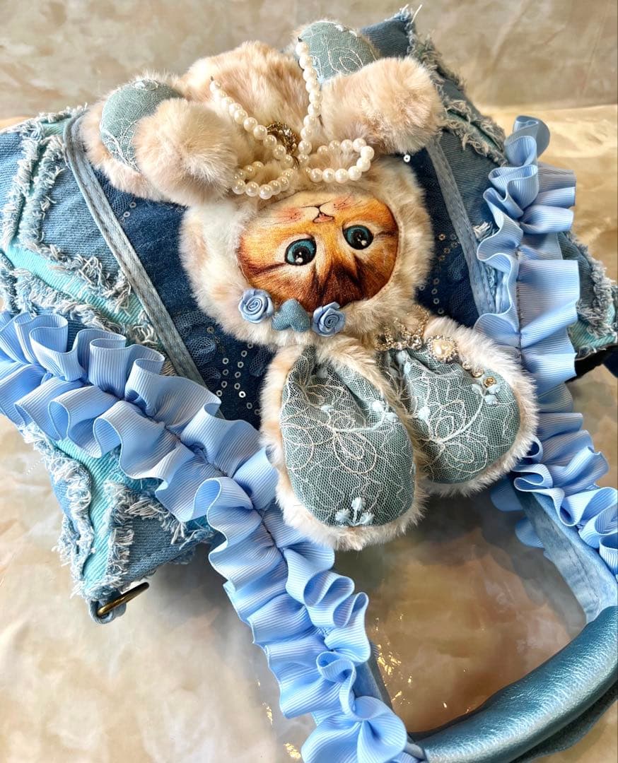 コヤンイサムチョン　フリンジデニム/スパンコールレースデニム　フリル持ち手バッグ