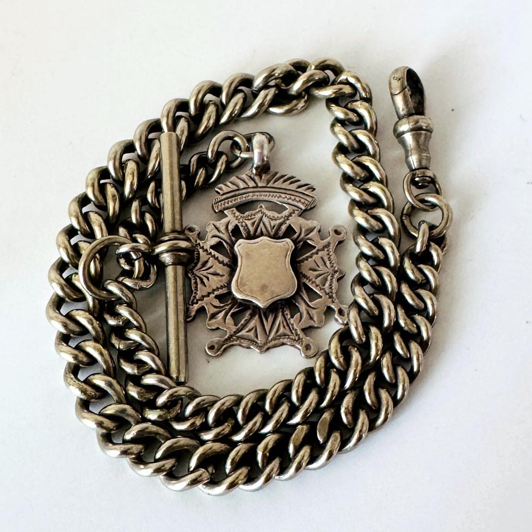 1901年★英国★アルバートチェーン/純銀製/アンティーク