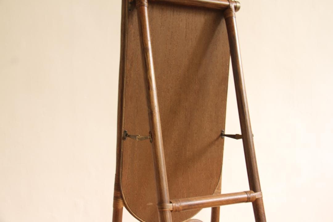 全身鏡　姿見　スタンドミラー　鏡　ラタン　籐製　ハート　レトロ家具　ビンテージ