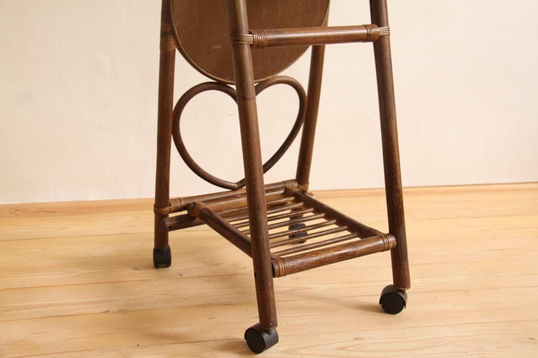 全身鏡　姿見　スタンドミラー　鏡　ラタン　籐製　ハート　レトロ家具　ビンテージ