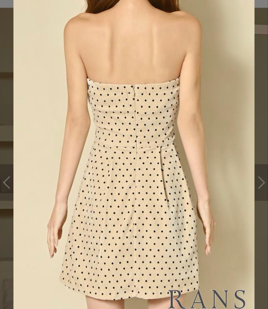 新品 未着用 RANS キャバ ドレス ベージュ ドット柄 フレア ミニ S